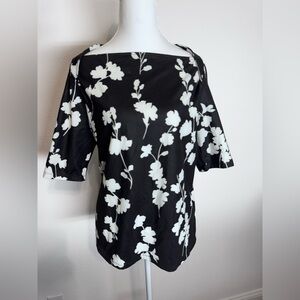 Ann Taylor Black and White Floral Top